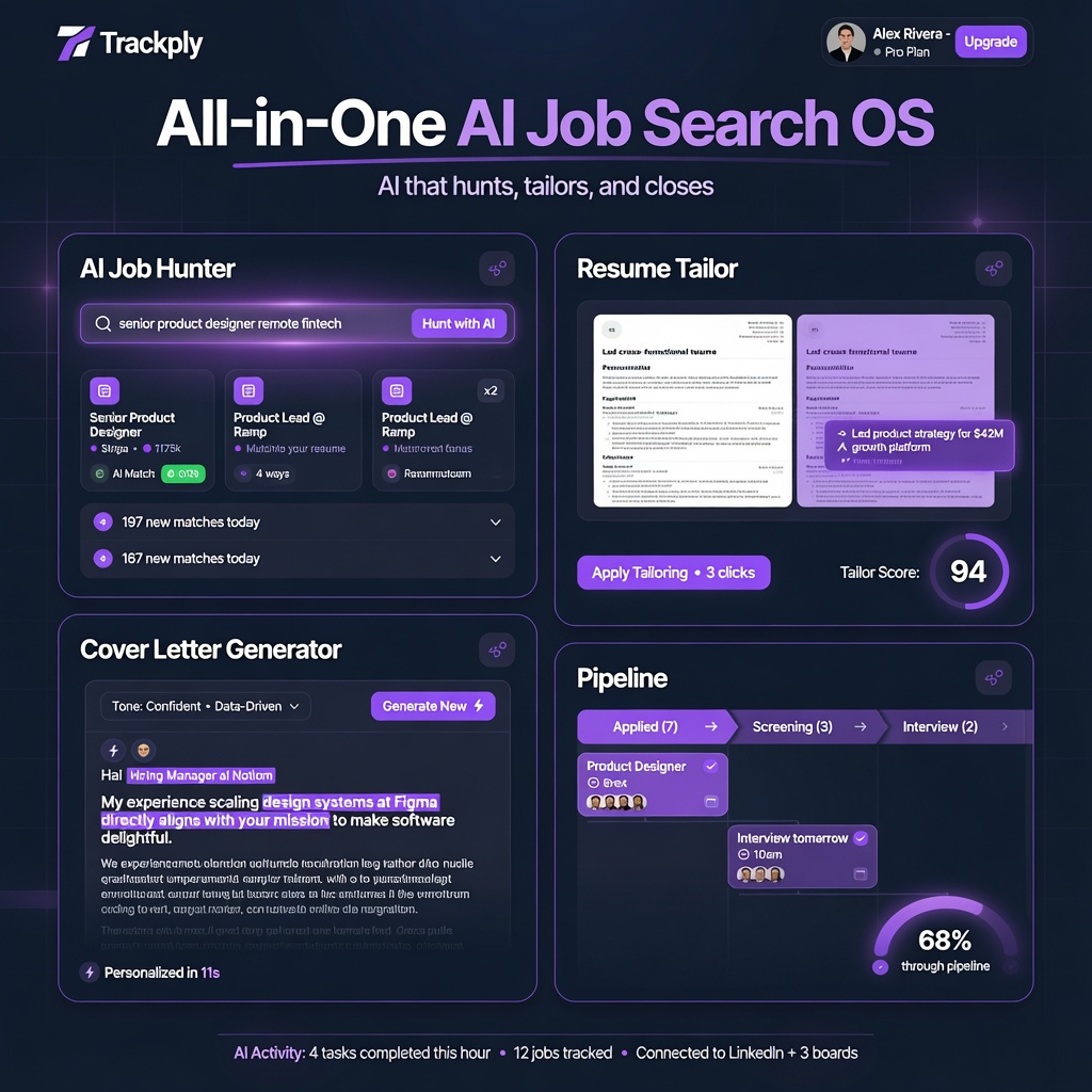 Trackply — all-in-one job search management: pipeline tracking, AI resume tailor, cover letters, and more