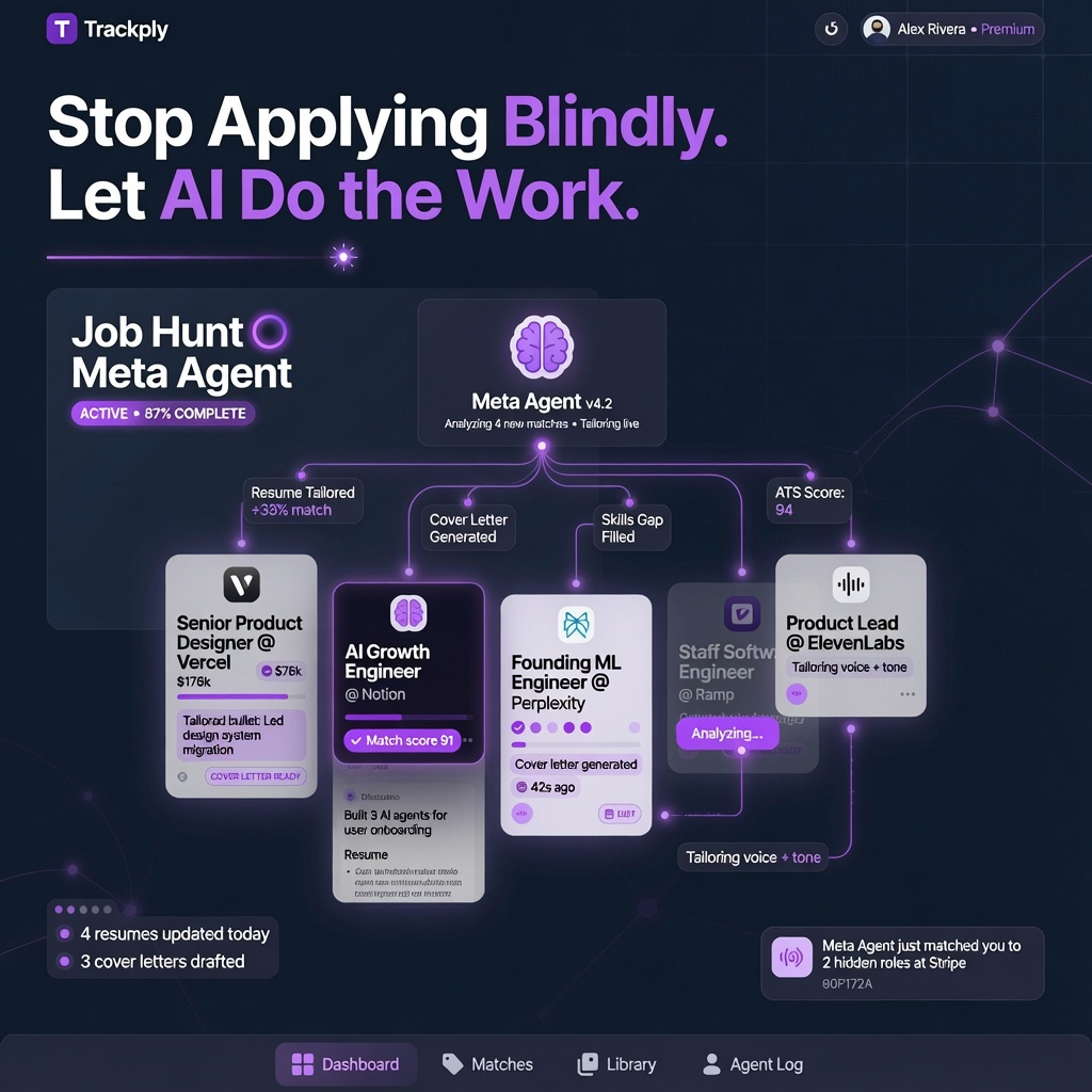 Job Hunt Meta Agent visualizing how it scores, tailors resumes, and generates cover letters across multiple jobs at once